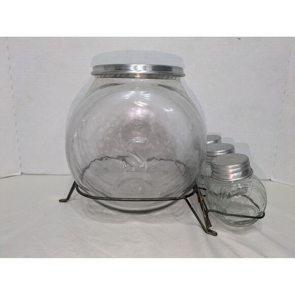 Vintage Hoosier S Embossed Glass Jar Set 3 Shakers‎ & Stand CTW Home Collection - Picture 3 of 11